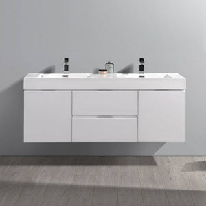 Fresca FCB8360WH-D-I Valencia 60" Glossy White Wall Hung Double Sink Modern Bathroom Vanity