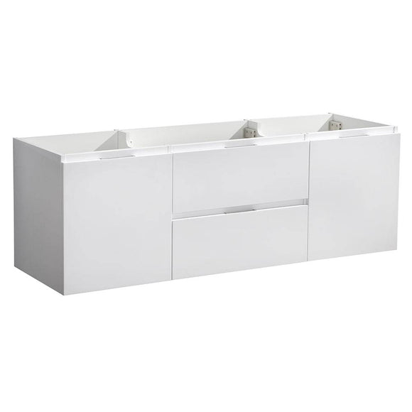 Fresca FCB8360WH-D Valencia 60" Glossy White Wall Hung Double Sink Modern Bathroom Cabinet