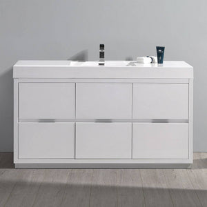 Fresca FCB8460WH-I Valencia 60" Glossy White Free Standing Modern Bathroom Vanity