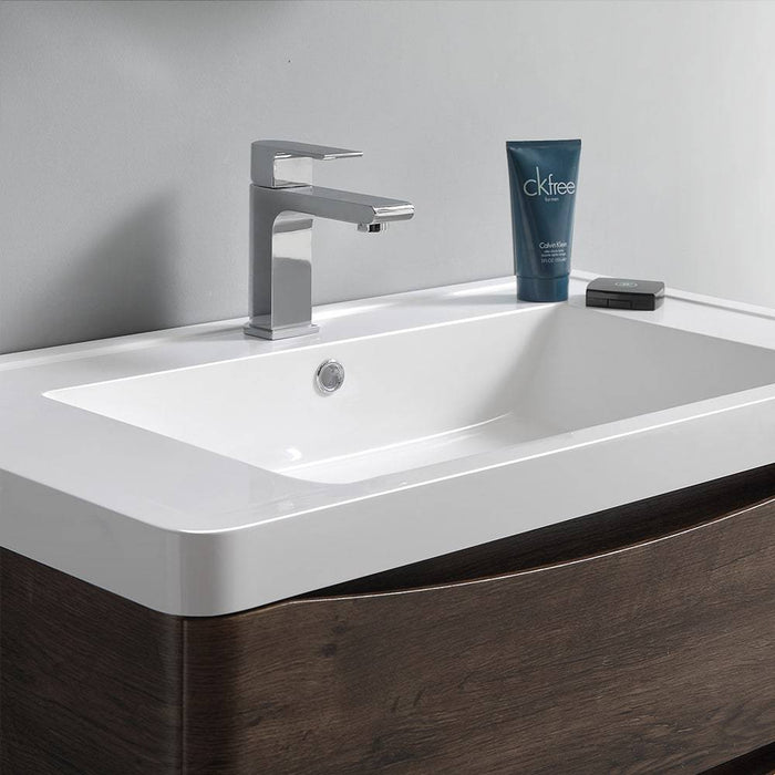 Fresca FCB9024RW-I Tuscany 24" Rosewood Wall Hung Modern Bathroom Cabinet with Integrated Sink