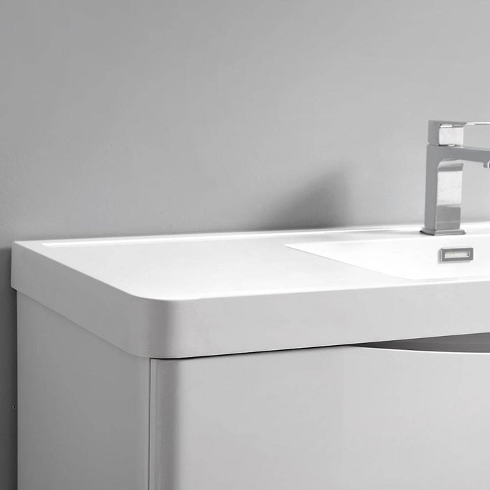 Fresca FCB9024WH-I Tuscany 24" Glossy White Wall Hung Modern Bathroom Cabinet with Integrated Sink