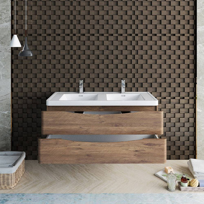 Fresca FCB9048RW-D-I Tuscany 48" Rosewood Wall Hung Modern Bathroom Cabinet with Integrated Double Sink