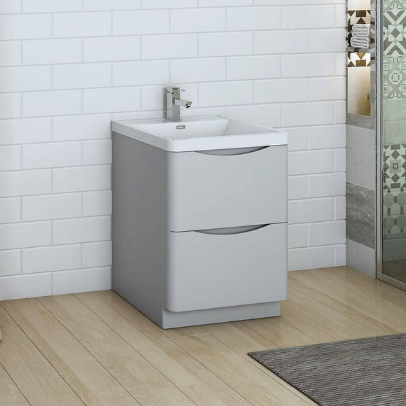 Fresca FCB9124GRG-I Tuscany 24" Glossy Gray Free Standing Modern Bathroom Cabinet with Integrated Sink