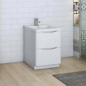 Fresca FCB9124WH-I Tuscany 24" Glossy White Free Standing Modern Bathroom Cabinet with Integrated Sink