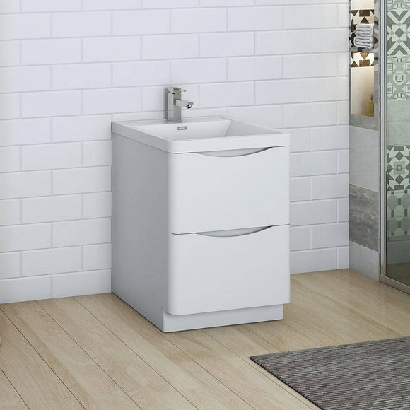 Fresca FCB9124WH-I Tuscany 24" Glossy White Free Standing Modern Bathroom Cabinet with Integrated Sink
