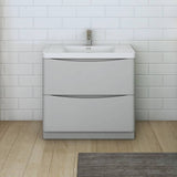Fresca FCB9136GRG-I Tuscany 36" Glossy Gray Free Standing Modern Bathroom Cabinet with Integrated Sink