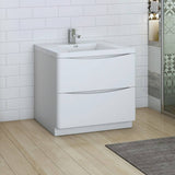 Fresca FCB9136WH-I Tuscany 36" Glossy White Free Standing Modern Bathroom Cabinet with Integrated Sink