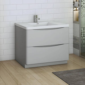 Fresca FCB9140GRG-I Tuscany 40" Glossy Gray Free Standing Modern Bathroom Cabinet with Integrated Sink