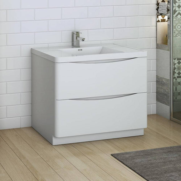 Fresca FCB9140WH-I Tuscany 40" Glossy White Free Standing Modern Bathroom Cabinet with Integrated Sink