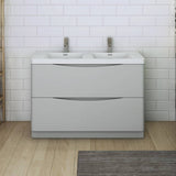 Fresca FCB9148GRG-D-I Tuscany 48" Glossy Gray Free Standing Modern Bathroom Cabinet with Integrated Double Sink