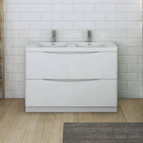 Fresca FCB9148WH-D-I Tuscany 48" Glossy White Free Standing Modern Bathroom Cabinet with Integrated Double Sink