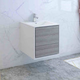 Fresca FCB9224HA-I Catania 24" Glossy Ash Gray Wall Hung Modern Bathroom Cabinet with Integrated Sink