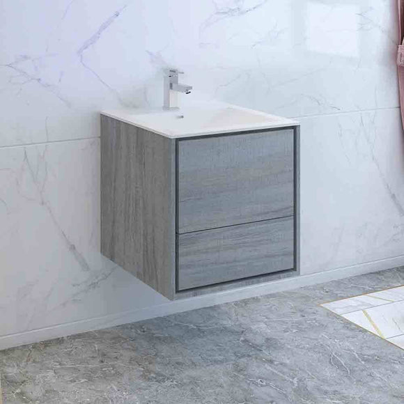 Fresca FCB9224OG-I Catania 24" Ocean Gray Wall Hung Modern Bathroom Cabinet with Integrated Sink