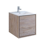 Fresca FCB9224RNW-I Catania 24" Rustic Natural Wood Wall Hung Modern Bathroom Cabinet with Integrated Sink