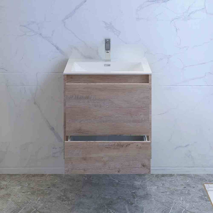 Fresca FCB9224RNW-I Catania 24" Rustic Natural Wood Wall Hung Modern Bathroom Cabinet with Integrated Sink