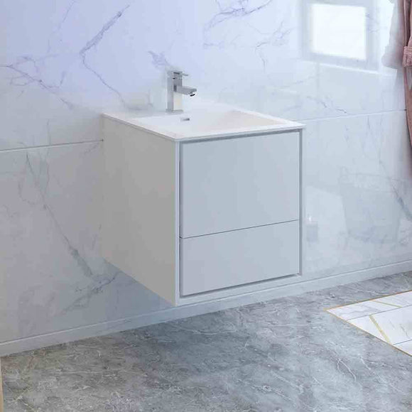 Fresca FCB9224WH-I Catania 24" Glossy White Wall Hung Modern Bathroom Cabinet with Integrated Sink