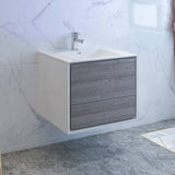 Fresca FCB9230HA-I Catania 30" Glossy Ash Gray Wall Hung Modern Bathroom Cabinet with Integrated Sink