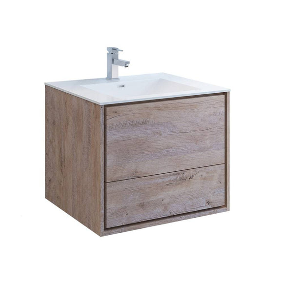 Fresca FCB9230RNW-I Catania 30" Rustic Natural Wood Wall Hung Modern Bathroom Cabinet with Integrated Sink