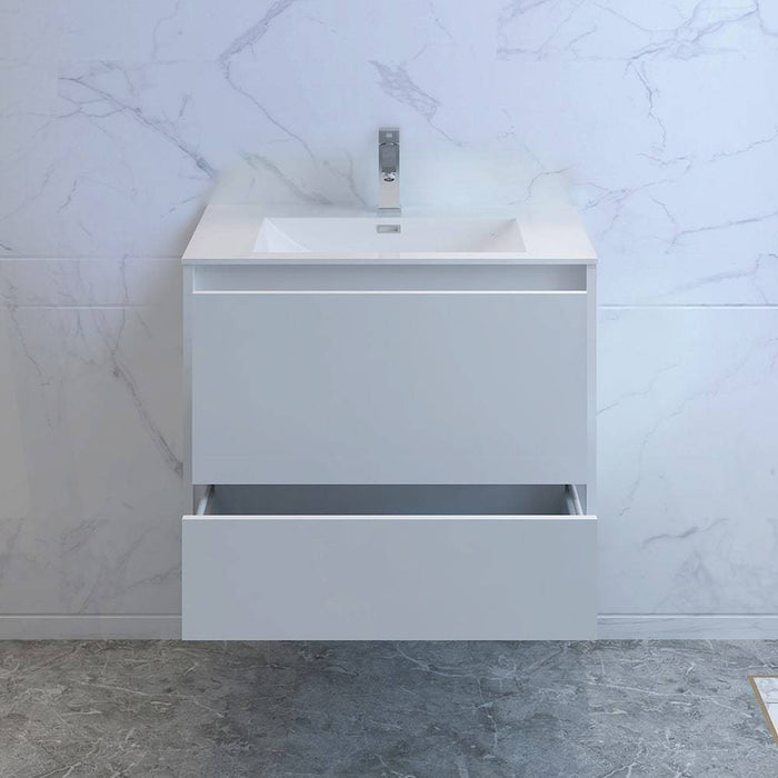 Fresca FCB9230WH-I Catania 30" Glossy White Wall Hung Modern Bathroom Cabinet with Integrated Sink