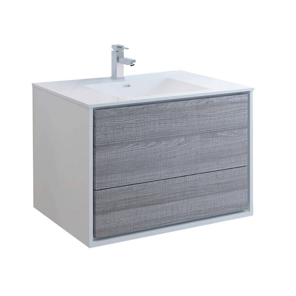 Fresca FCB9236HA-I Catania 36" Glossy Ash Gray Wall Hung Modern Bathroom Cabinet with Integrated Sink