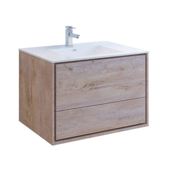 Fresca FCB9236RNW-I Catania 36" Rustic Natural Wood Wall Hung Modern Bathroom Cabinet with Integrated Sink