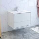 Fresca FCB9236WH-I Catania 36" Glossy White Wall Hung Modern Bathroom Cabinet with Integrated Sink