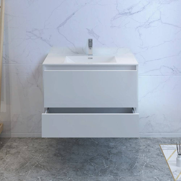 Fresca FCB9236WH-I Catania 36" Glossy White Wall Hung Modern Bathroom Cabinet with Integrated Sink