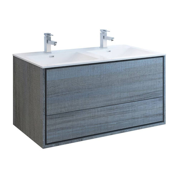 Fresca FCB9248OG-D-I Catania 48" Ocean Gray Wall Hung Modern Bathroom Cabinet with Integrated Double Sink