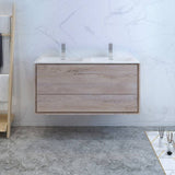Fresca FCB9248RNW-D-I Catania 48" Rustic Natural Wood Wall Modern Bathroom Cabinet with Integrated Double Sink