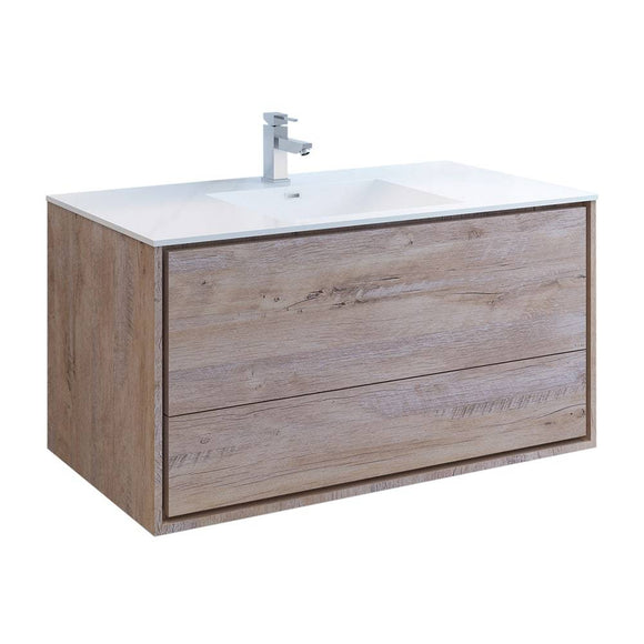 Fresca FCB9248RNW-I Catania 48" Rustic Natural Wood Wall Hung Modern Bathroom Cabinet with Integrated Sink