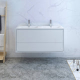 Fresca FCB9248WH-D-I Catania 48" Glossy White Wall Hung Modern Bathroom Cabinet with Integrated Double Sink