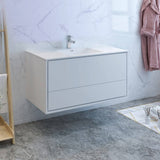 Fresca FCB9248WH-I Catania 48" Glossy White Wall Hung Modern Bathroom Cabinet with Integrated Sink