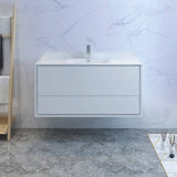 Fresca FCB9248WH-I Catania 48" Glossy White Wall Hung Modern Bathroom Cabinet with Integrated Sink