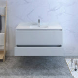 Fresca FCB9248WH-I Catania 48" Glossy White Wall Hung Modern Bathroom Cabinet with Integrated Sink