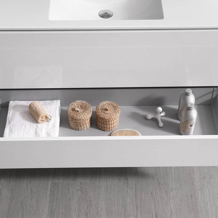 Fresca FCB9248WH-I Catania 48" Glossy White Wall Hung Modern Bathroom Cabinet with Integrated Sink