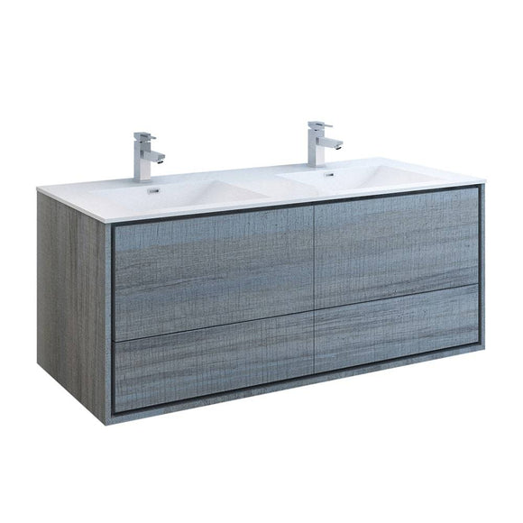 Fresca FCB9260OG-D-I Catania 60" Ocean Gray Wall Hung Modern Bathroom Cabinet with Integrated Double Sink