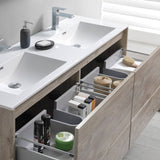 Fresca FCB9260RNW-D-I Catania 60" Rustic Natural Wood Wall Hung Modern Bathroom Cabinet with Integrated Double Sink