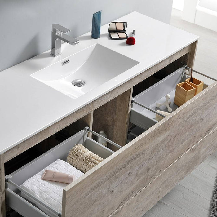 Fresca FCB9260RNW-S-I Catania 60" Rustic Natural Wood Wall Hung Modern Bathroom Cabinet with Integrated Single Sink