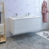 Fresca FCB9260WH-D-I Catania 60" Glossy White Wall Hung Modern Bathroom Cabinet with Integrated Double Sink