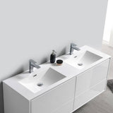 Fresca FCB9260WH-D-I Catania 60" Glossy White Wall Hung Modern Bathroom Cabinet with Integrated Double Sink