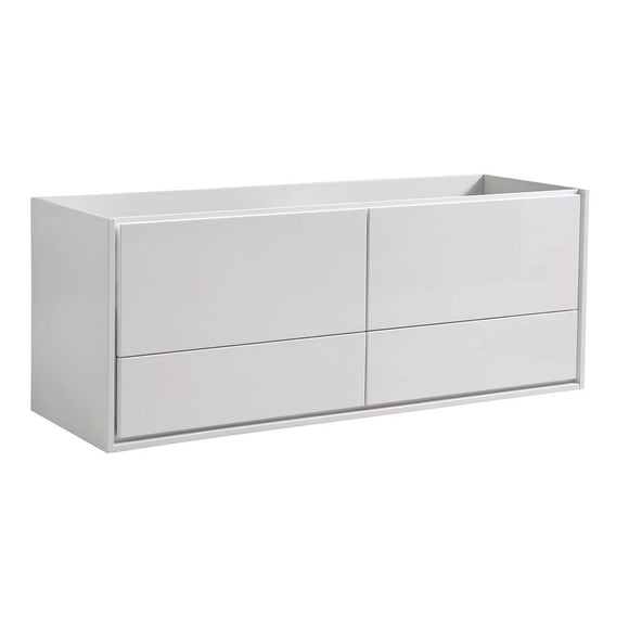 Fresca FCB9260WH-D Catania 60" Glossy White Wall Hung Double Sink Modern Bathroom Cabinet