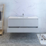 Fresca FCB9260WH-S-I Catania 60" Glossy White Wall Hung Modern Bathroom Cabinet with Integrated Single Sink