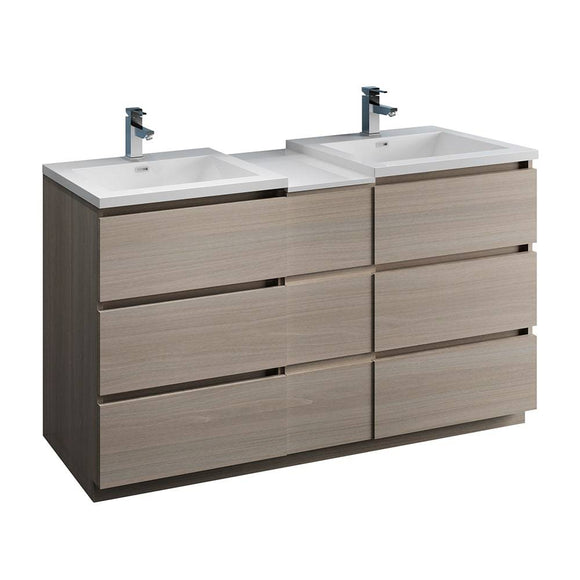 Fresca FCB93-241224MGO-D-I Lazzaro 60" Gray Wood Free Standing Double Sink Modern Bathroom Cabinet with Integrated Sinks