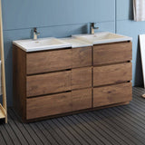 Fresca FCB93-241224RW-D-I Lazzaro 60" Rosewood Free Standing Double Sink Modern Bathroom Cabinet with Integrated Sinks