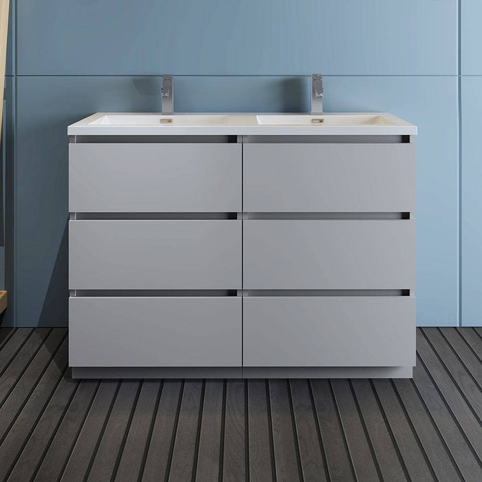 Fresca FCB93-2424GR-D-I Lazzaro 48" Gray Free Standing Modern Bathroom Cabinet with Integrated Double Sink