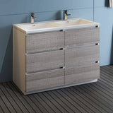 Fresca FCB93-2424HA-D-I Lazzaro 48" Glossy Ash Gray Free Standing Modern Bathroom Cabinet with Integrated Double Sink