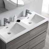 Fresca FCB93-2424HA-D-I Lazzaro 48" Glossy Ash Gray Free Standing Modern Bathroom Cabinet with Integrated Double Sink