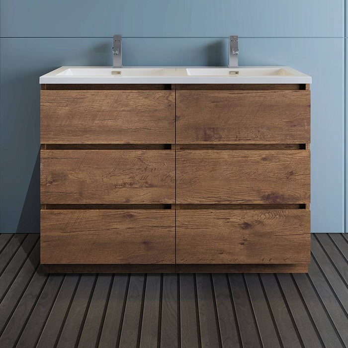 Fresca FCB93-2424RW-D-I Lazzaro 48" Rosewood Free Standing Modern Bathroom Cabinet with Integrated Double Sink