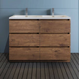 Fresca FCB93-2424RW-D-I Lazzaro 48" Rosewood Free Standing Modern Bathroom Cabinet with Integrated Double Sink