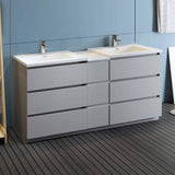 Fresca FCB93-301230GR-D-I Lazzaro 72" Gray Free Standing Double Sink Modern Bathroom Cabinet with Integrated Sinks